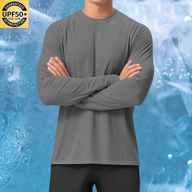 ylioge Mens Sun Protection T Shirts Lightweight Long Sleeve UV T-Shirts Casual Solid Pullover Breathable Basic Raglan Fishing Tees Tops