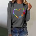 thumbnail image 2 of Pisexur Hauts d'Automne pour Femmes Mode Mignon Cœur Graphique Imprimé T-Shirt Hauts Col Rond Manches Longues Chemises pour Femmes Habillées Décontractées Sorties Hauts Confort Polyvalent Léger T-Shirts, 2 of 5