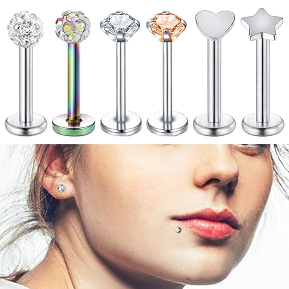 6 piece stainless steel ear lip piercing jewelry set