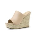 thumbnail image 1 of BLISSFUL STEP Chaussures pour Femmes Talon Compensé Bout Ouvert Espadrilles Mules à Plateforme Beige 8,5, 1 of 8