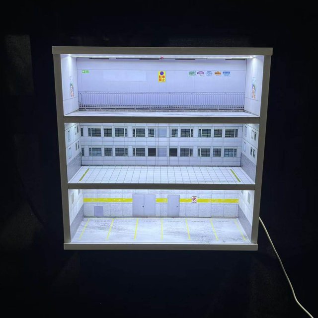BELOVING 1/64 Model Car Display Case Garage Diorama with LED Light Showcase Organizer Style E