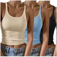 thumbnail image 1 of Timegard Camisoles 3 Pcs pour Femmes Col Rond Côtelé Sans Manches Ajusté Court Haut Décontracté Sortie Camis, 1 of 6