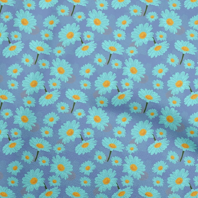 oneOone Cotton Poplin Medium Blue Fabric Floral Fabric For Sewing Printed Craft Fabric By The Yard 42 Inch Wide
