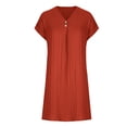 thumbnail image 3 of FcBaudy Robe à Manches Courtes Col en V Longueur Genou, Robes d'Été pour Femmes, Robes Décontractées pour Femmes Col Rond Manches Courtes avec Poches Fendue à Ourlet Croisé Robe pour Femmes, 3 of 5