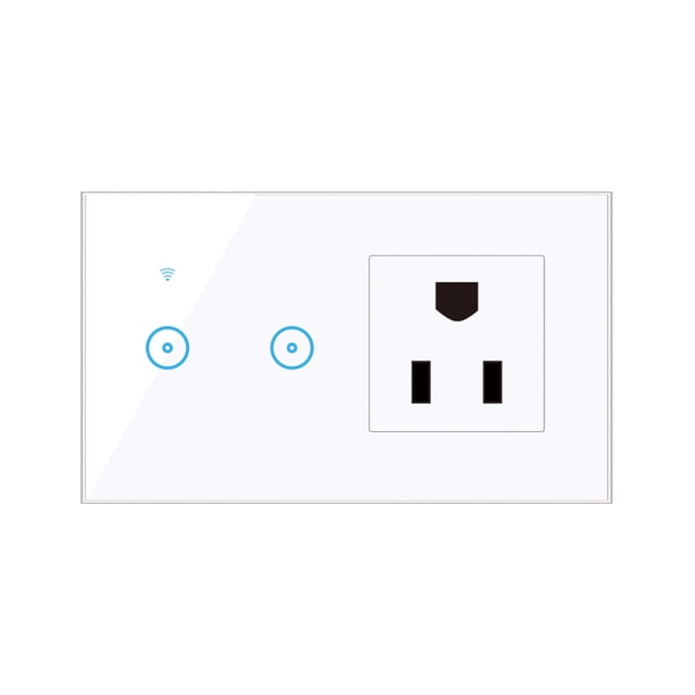 95- Smart Wall Outlet with 2 Gang Touch Switch Smart Life APP Remote Control, Voice Control, Touch Control Compatible with Assistant Smart Switch Outlet Standard