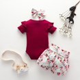 thumbnail image 3 of 0-18M Baby Infant Baby Girl Short Sleeve Ruffles Romper Top Floral Print Shorts Headband 3Pcs Set, 3 of 4