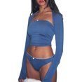thumbnail image 3 of Fortune Women Tube Tops Shrug Set,Strapless Short Tops+Long Sleeve Cropped Cardigan, 3 of 8