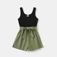 thumbnail image 3 of PatPat Mother's Day Easter 100% Cotton Ribbed and Solid Splicing Sleeveless Belted Romper for Mom and Me, 3 of 7