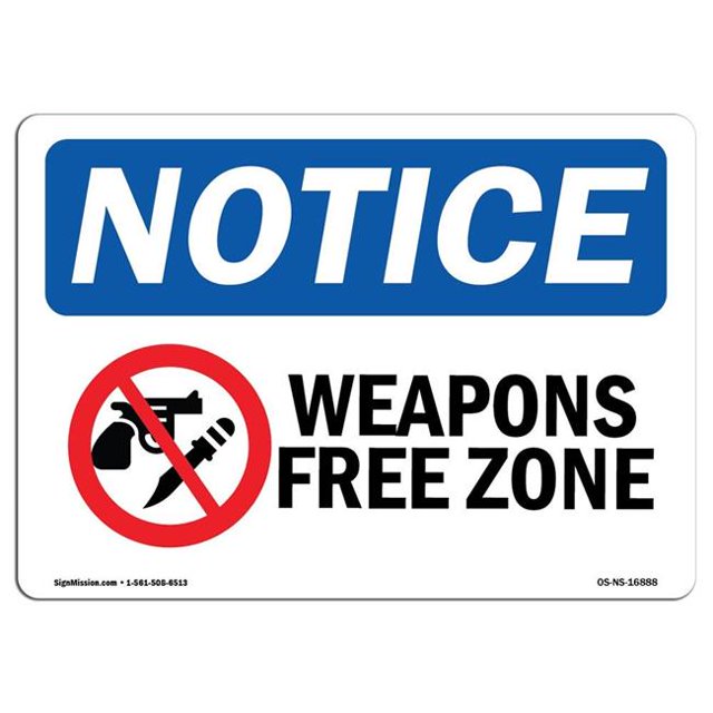 SignMission OS-NS-A-1218-L-16888 Panneau d'Avis OSHA 12 x 18 Po - Zone d'Avis Sans Armes