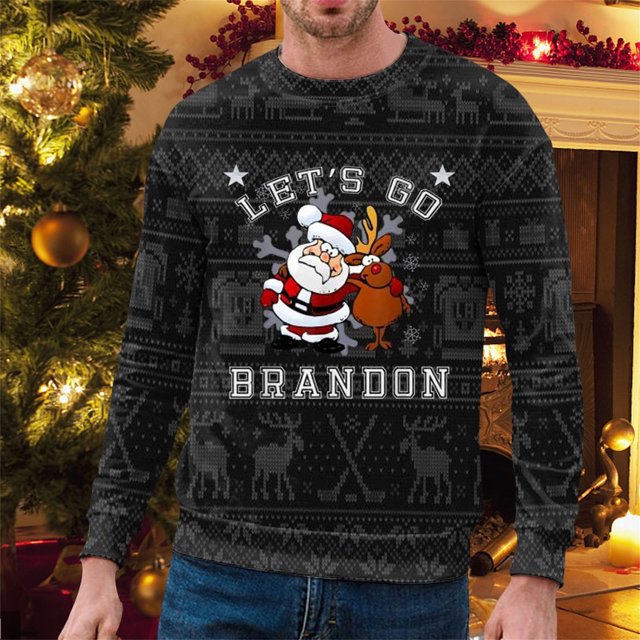 WILLBEST Mignons Chandails à Fermeture Éclair pour Hommes Automne et Hiver Décontractés Tendance Chandail à Capuchon à Col Rond Imprimé de Noël