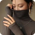 thumbnail image 5 of AherBiu Womens Tops Long Sleeve Ribbed Knitted Stretchy Slim Fitted Basic Tee Tops High Neck Warm Undershirts, 5 of 5