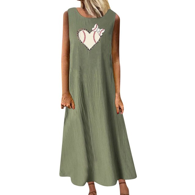 Cameland Robe Longue d'Été Décontractée pour Femme à Col Rond Sans Manches avec Poches pour Vacances à la Plage