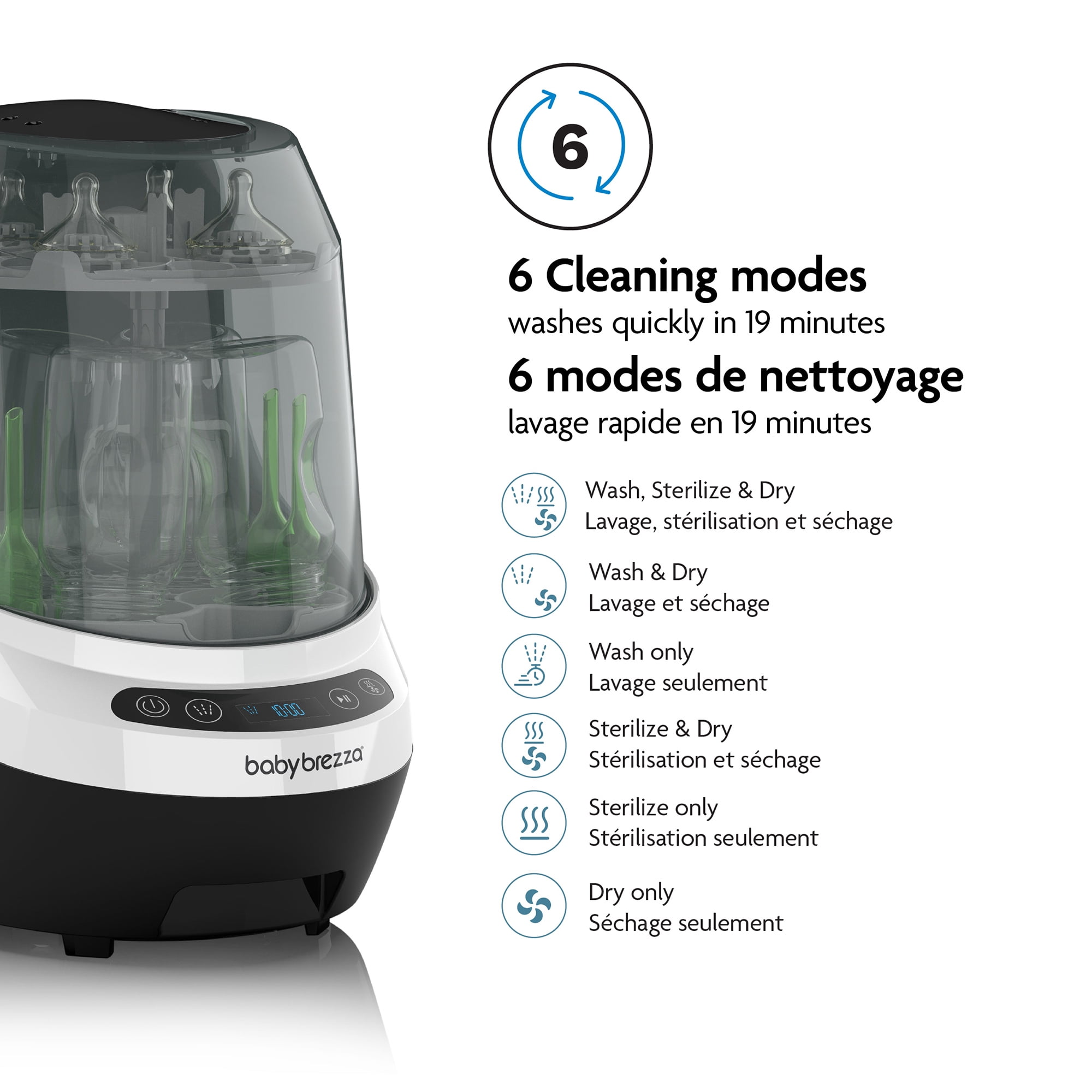 Lave-biberons Baby Brezza Bottler Washer Pro - Nettoyage Prouvé Cliniquement Supérieur - Lave, Stérilise et Sèche en un Seul Appareil, Machine Remplace les Brosses et les Égouttoirs