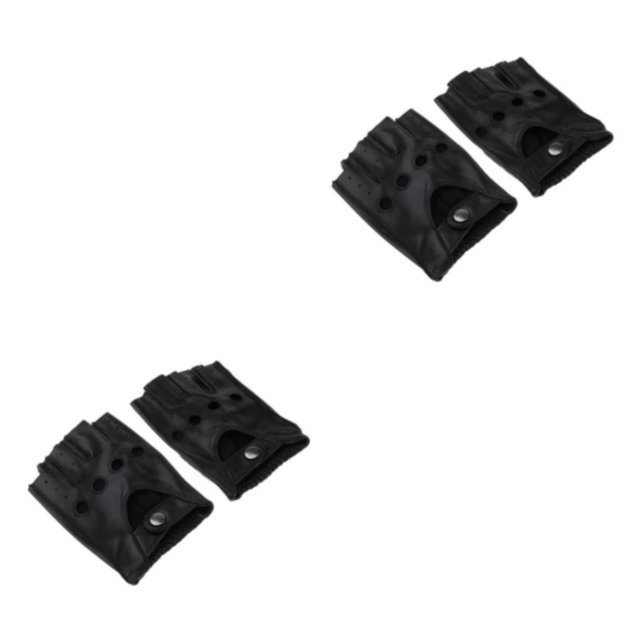 maskred Fashionable Retro PU Leather Men s Fingerless Driving Cycling Gloves Black Button L 2Set