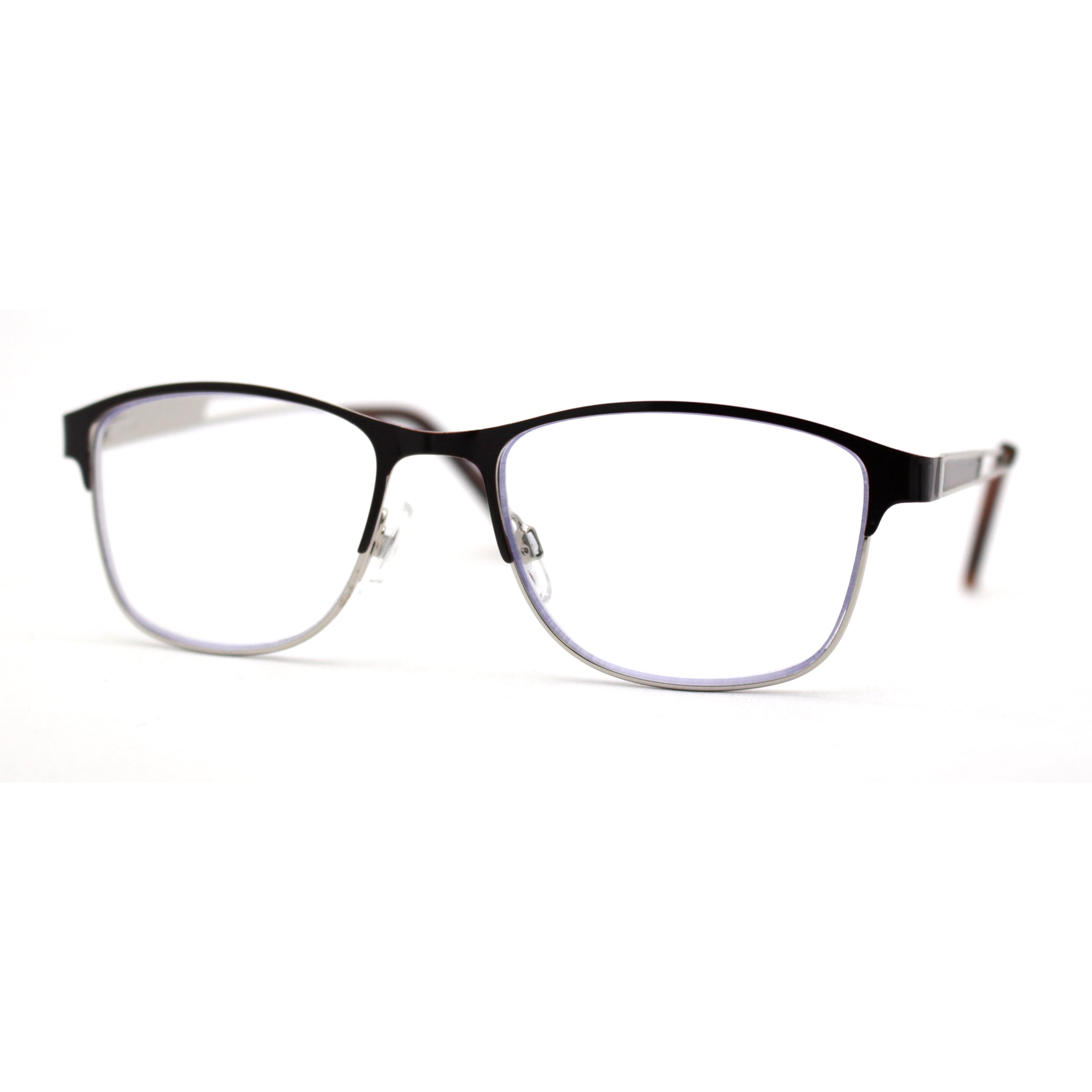 Rectangle Metal Half Rim Spring Hinge 3 Multi-Focal Progressive Reading Glasses Brown Silver +1.00