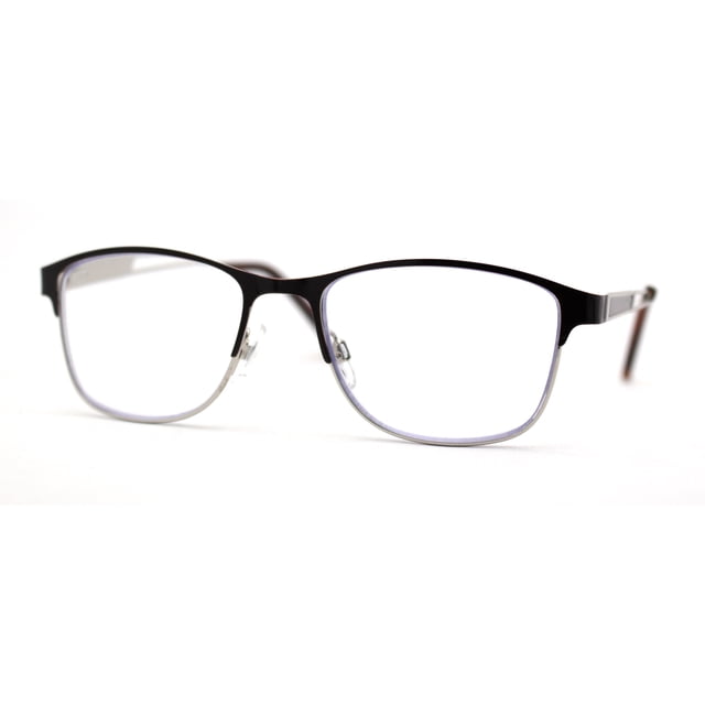 Lunettes de Lecture Progressives à Demi-Cerclage en Métal Rectangle à Charnière à Ressort 3 Multi-Foyers Brun Argent +1,00