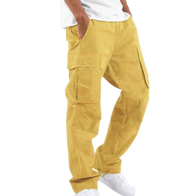Innerwin Bottoms Elastic Waist Mens Trousers Summer Drawstring Fitted Pants Yellow M