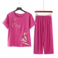 thumbnail image 4 of Birdeem Blouses pour Femmes Ensemble Estival Décontracté Imprimé à Manches Courtes Col Rond Haut Pantalon Tailleur Mince Usé Extérieur Tenue d'Intérieur, 4 of 12