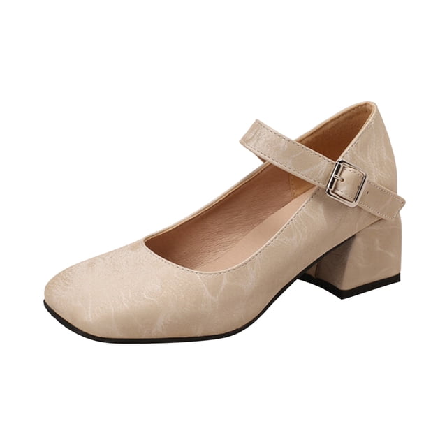 Kcodviy Chaussures Compensées en Cuir à Motif Floral Unies pour Femmes, Boucle, Bout Rond, Talons Épais pour Femmes, Largeur Grand, Chaussures à Talons Hauts
