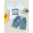 thumbnail image 2 of Gupgi 2Pcs Baby Boy Clothes Short Sleeve Letters Print T Shirt Elastic Waist Pockets Shorts Set, 2 of 9