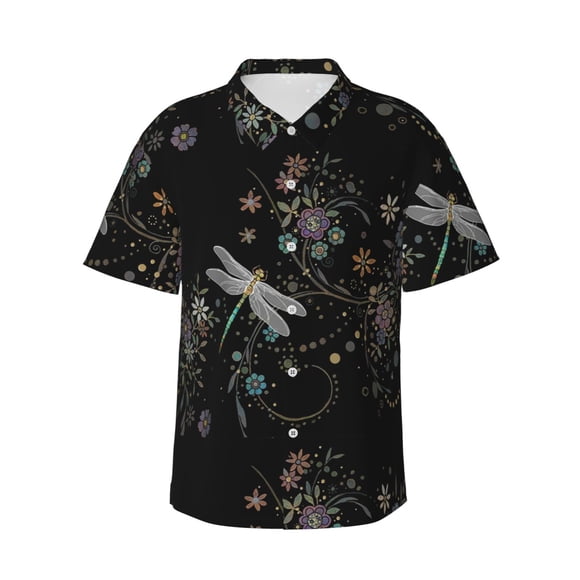 Men'S Button Down Shirts Dragonfly Hawaiian Short Sleeve Tropical T Shirts X-Large
