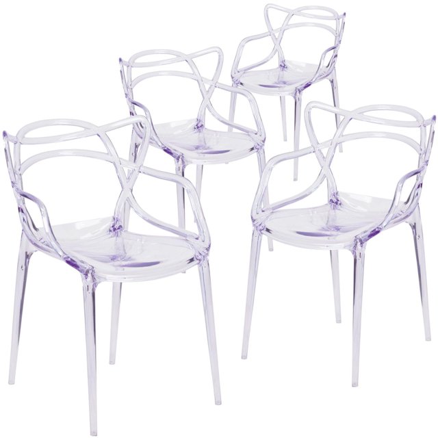 Lot de 4 pièces - Chaise auxiliaire empilable transparente de la série Nesting