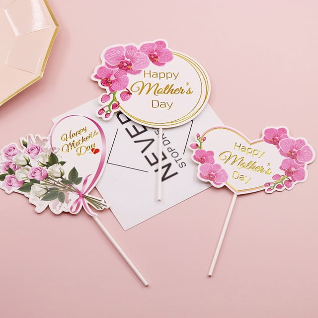 Fridja Clearance Cake Decoration Ribbon Bouquet Flowers Mother's Day Cake Insert Card Baking