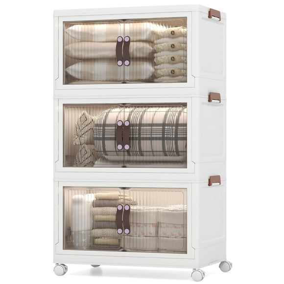 Costway Bacs de Rangement de 60 Gallons Boîtes de Rangement Empilables à 3 Niveaux avec Couvercle Roulettes Verrouillables