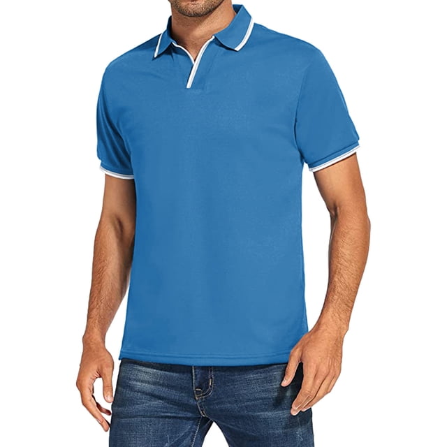 DPTALR T-Shirt Décontracté pour Homme, Coupe Ajustée, Col Rabattu, Couleur Unie, Manches Courtes, Haut/blouse de Couleur Bleu Vif. La Chemise Présente un Col Rabattu, des Manches Courtes et un design Ajusté, Idéal pour un Usage Décontracté et Quotidien au Printemps et en Été. Fabriquée en Tissu de Coton Léger et Respirant, Elle Offre des Propriétés Qui Évacuent la Transpiration et Ne Décolorent Pas. le Modèle Agence la Chemise avec des jeans en denim, Mettant en Valeur Sa Polyvalence pour les occasions Décontractées.