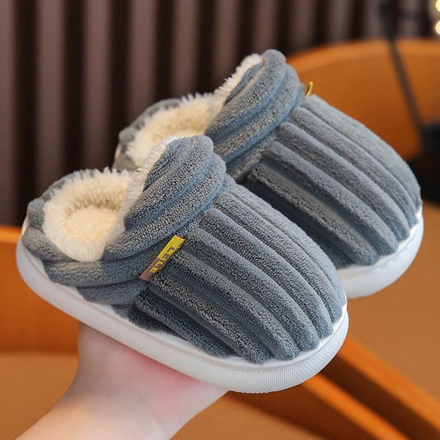 RXIRUCGD Winter Children Add Plush Non-slip Keep Warm Home Cotton Slippers( Gray, Size:30 )