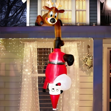 Joyfy 8 FT Christmas Inflatables Santa Outdoor Decorations,Christmas Reindeer and Climbing Santa Blow Ups Yard with Built-in LEDs for Holiday Party Garden Lawn Decor