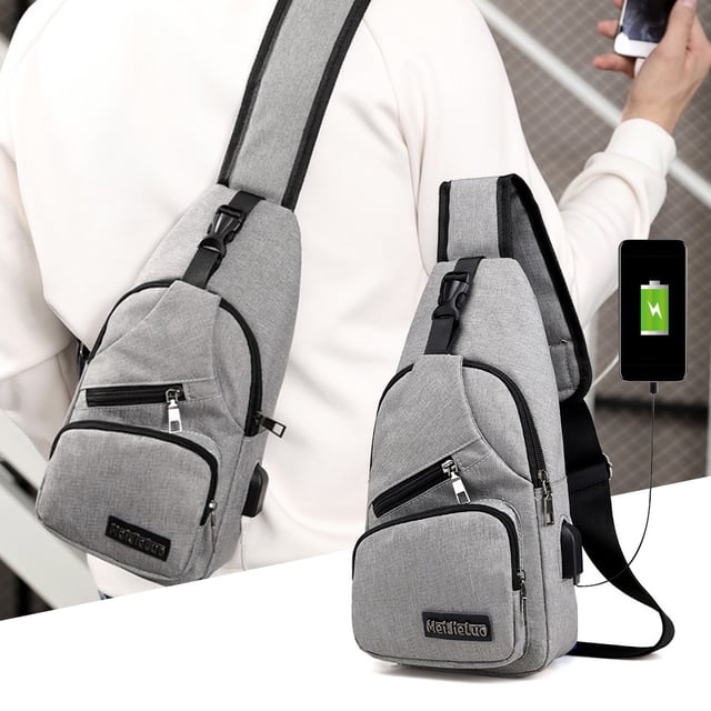 Vaidha Sac à Bandoulière Sac à Dos Crossbody avec Trou USB avec Trou pour Écouteurs Sangle Sac à Dos Sac à Dos de Randonnée Sac Poitrine Crossbody Polyvalent
