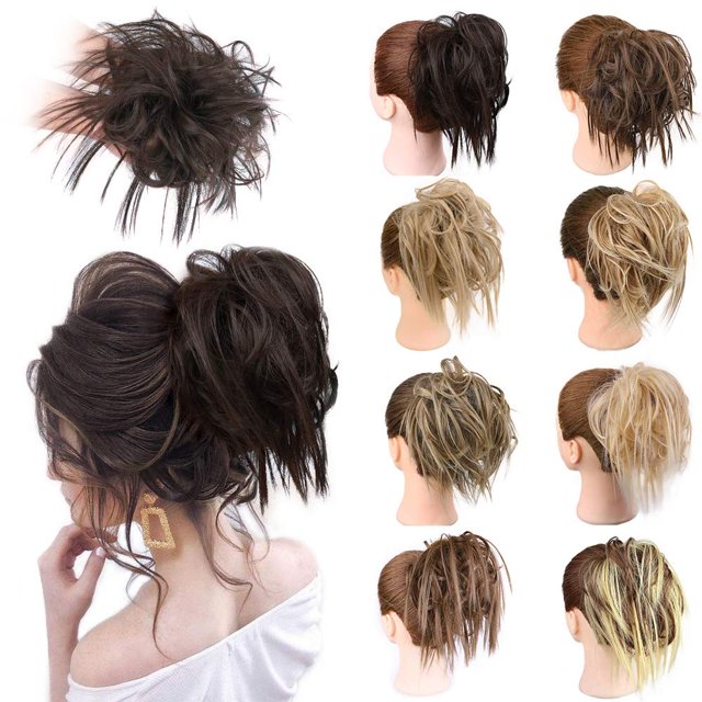 Chignon Désordonné Pièce de Cheveux Extension de Cheveux avec Bande Élastique Chignon Ondulé Extensions de Cheveux Synthétiques Chouchous Chignons Postiche pour Femmes