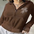 thumbnail image 2 of Women Zip Up Hoodie Y2k Fashion Rhinestone Hooded Sweatshirt Jacket Pullover Coats with Pocket, 2 of 3