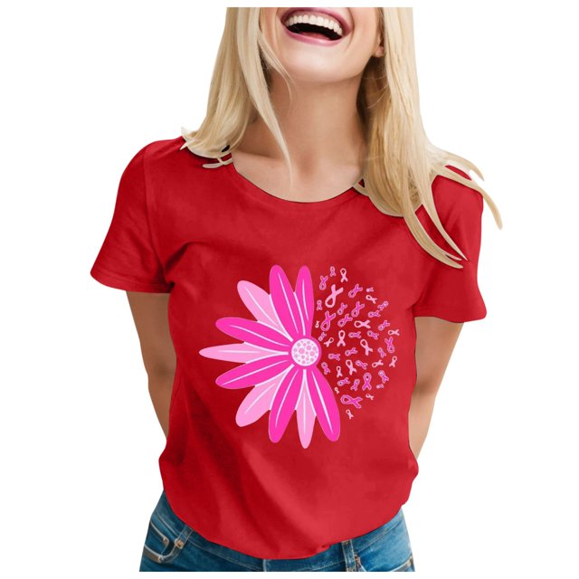 TSADFHJI T-Shirt pour Femmes à Manches Longues en Coton T-Shirt à Manches Courtes Imprimé pour Femmes Col Rond Haut Blouse TTTG Rouge