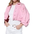 thumbnail image 2 of Diconna Veste en Jean Courte pour Femmes, Décontractée, Boutonnée, en Denim Déchiré avec Franges en Strass, Manteau d'Automne, 2 of 8