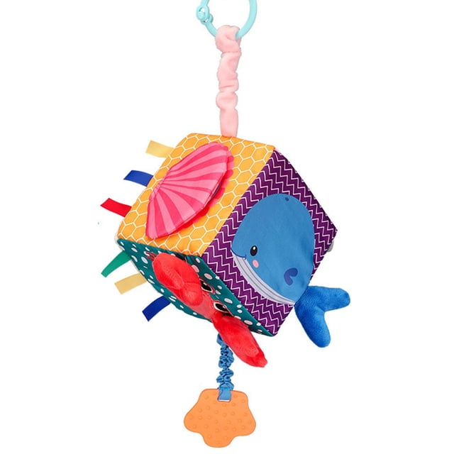 Kyusrd Toys Savings Items for Kids! Surprise Learning Box Educational Toys Sensory Toys Activities for Babies Toddler Toys for Boys Ages 0-2+. A colourful six-sided sensory toy with vibrant patterns, textures, and interactive features such as a teether, crinkly fabric, and soft plush accents. Promotes tactile exploration, fine motor skills, and visual stimulation. Suitable for stacking and sorting activities, with a hanging loop for crib attachment.