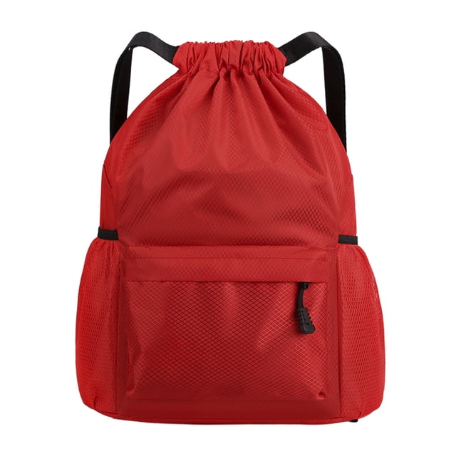 HHBEAUTY Red Drawstring Gym Bag for Men, Waterproof Drawstring Backpack for Women, Swim Bag with Shoes Compartment, Pull String Sport Bag for Soccer and Basketball