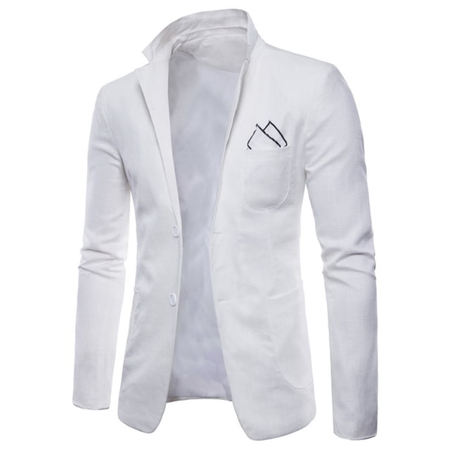 TIMIFIS White Men's Blazer Jacket Casual Solid Single Rows Two Button Suit Jacket Fashion Formal Lapel Slim Wedding Blazer