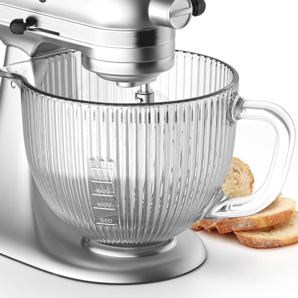 Cofun Glass Mixer Bowl for Kitchenaid Tilt-Head Stand Mixers 4.5-5 Quart, 5 qt Mixing Bowl Replacement for Kitchen aid with Measurement Markings,Handle