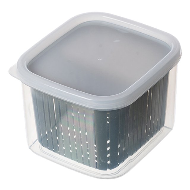 Fridge Storage Container, Plastic Airtight Refrigerator Organizer Bins with Lids Removable Drain Tray for Food Drinks Fruit Vegetable Storage
