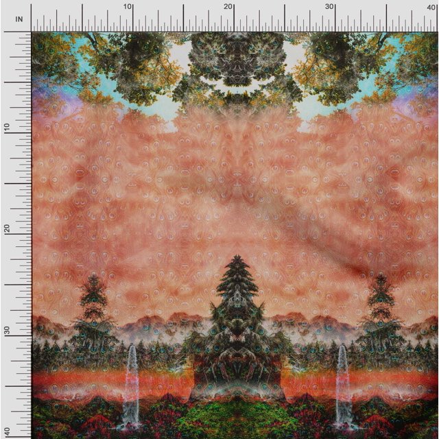 Soimoi Satin Silk Fabric Peacock Panel Print Sewing Fabric Yard 42 Inch Wide