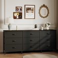 thumbnail image 1 of Meuble Télé Moderne de 63 Pouces avec 9 Tiroirs en Tissu – Grand Commode, Table Console Multimédia, Cadre en Métal, Dessus en Bois, Grand Coffre de Rangement pour Chambre, Salon – Noir, 1 of 8
