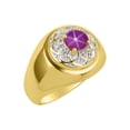 thumbnail image 3 of RYLOS Men's Rings Yellow Gold Plated Silver Designer Gypsy 7MM Round Gemstone & Diamond Ring Star Ruby July  Size 9, 3 of 6