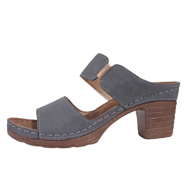 IUJSOY Womens Heeled Sandals Open Toe Two Strap Chunky Heels Slides Soft Cushion Slip on Mules