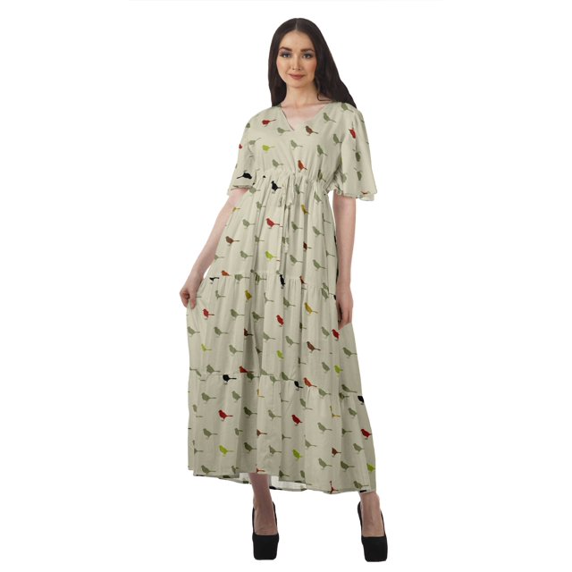 Moomaya Robes d'Été Imprimées à Manches Courtes pour Femmes, Tenue de Fête Décontractée