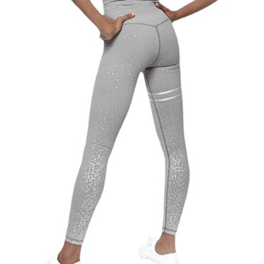 fastboy Printing High Waist Pants Running Training Exercise Fitness Yoga Sports Leggings Casual Length Trousers Grey M