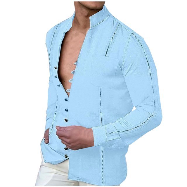 Mode Décontractée pour Hommes Col Rabattu à Boutons Manches Longues avec Chemisier Chemise