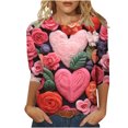 thumbnail image 2 of Qertyioot Chemise Ample à Manches 3/4 pour Femmes T-shirts Imprimés de la Saint-Valentin pour Femmes Blouse Col Rond Hauts Décontractés, 2 of 5