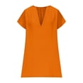 thumbnail image 4 of Liquidation d'Été 2025! Robe pour Femme Grande Taille, Liquidation de Robes d'Été pour Femmes, Robe Décontractée Unie pour Femme à Manches Courtes, Col en V, Coupe Régulière, Plissée, Multicolore, Coupe Droite, 4 of 5